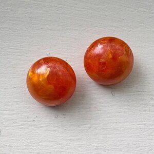 Vintage Round Acrylic Orange Clip-On Earrings